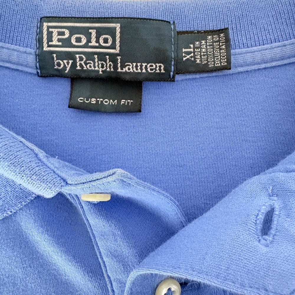 Polo Ralph Lauren Mens XL Custom Fit Short Sleeve Polo Shirt Blue Yellow Pony - Picture 4 of 9